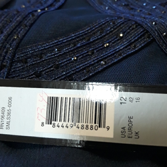 Tahari navy blue dress 12 beautiful ribbon wave beachy beach bust details - Picture 8 of 8